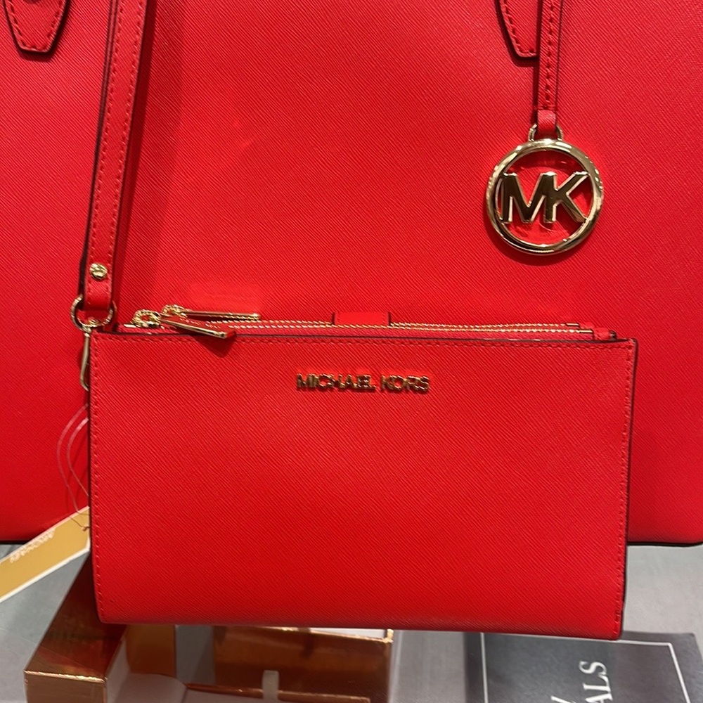 Michael Kors Jet Set Travel Large Double Zip Leather Wristlet phone holder NWT - Picture 16 of 16